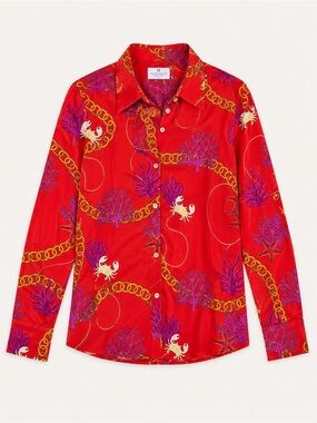 MUCHO GUSTO Long Sleeve Nautical Patterned Button Up Blouse